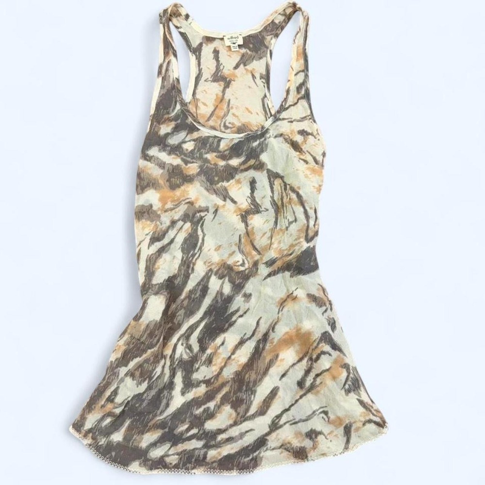 Wilfred Aritzia 100% Silk Abstract Print Racerback Tank Top Green Multi XS